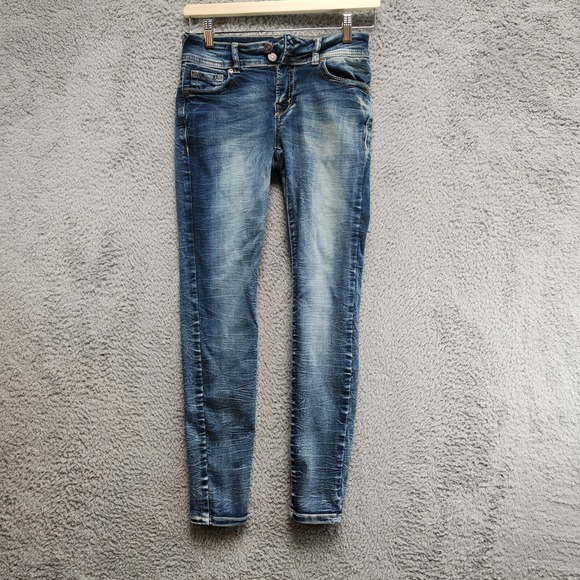 Wallflower Jeans 1 Women's Blue Denim Cotton Stretch Low Rise Skinny Leg Zip Fly - Picture 1 of 15